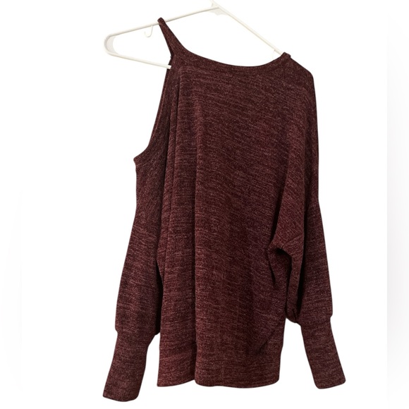 Burgundy Off-the-Shoulder Sweater with Textured Knit - Picture 2 of 2